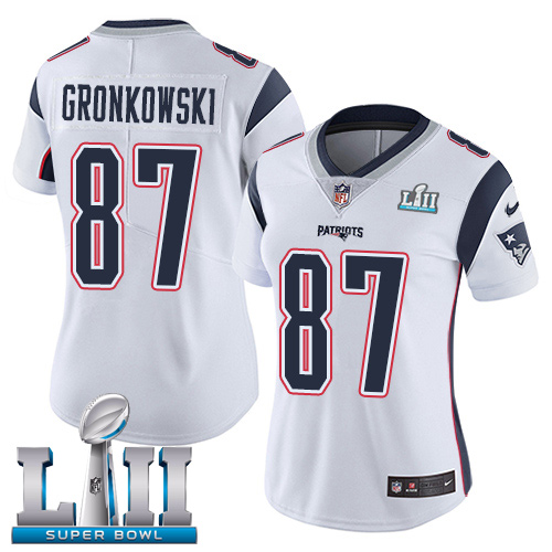 Nike Patriots #87 Rob Gronkowski White Super Bowl LII Women's Stitched NFL Vapor Untouchable Limited Jersey - Click Image to Close